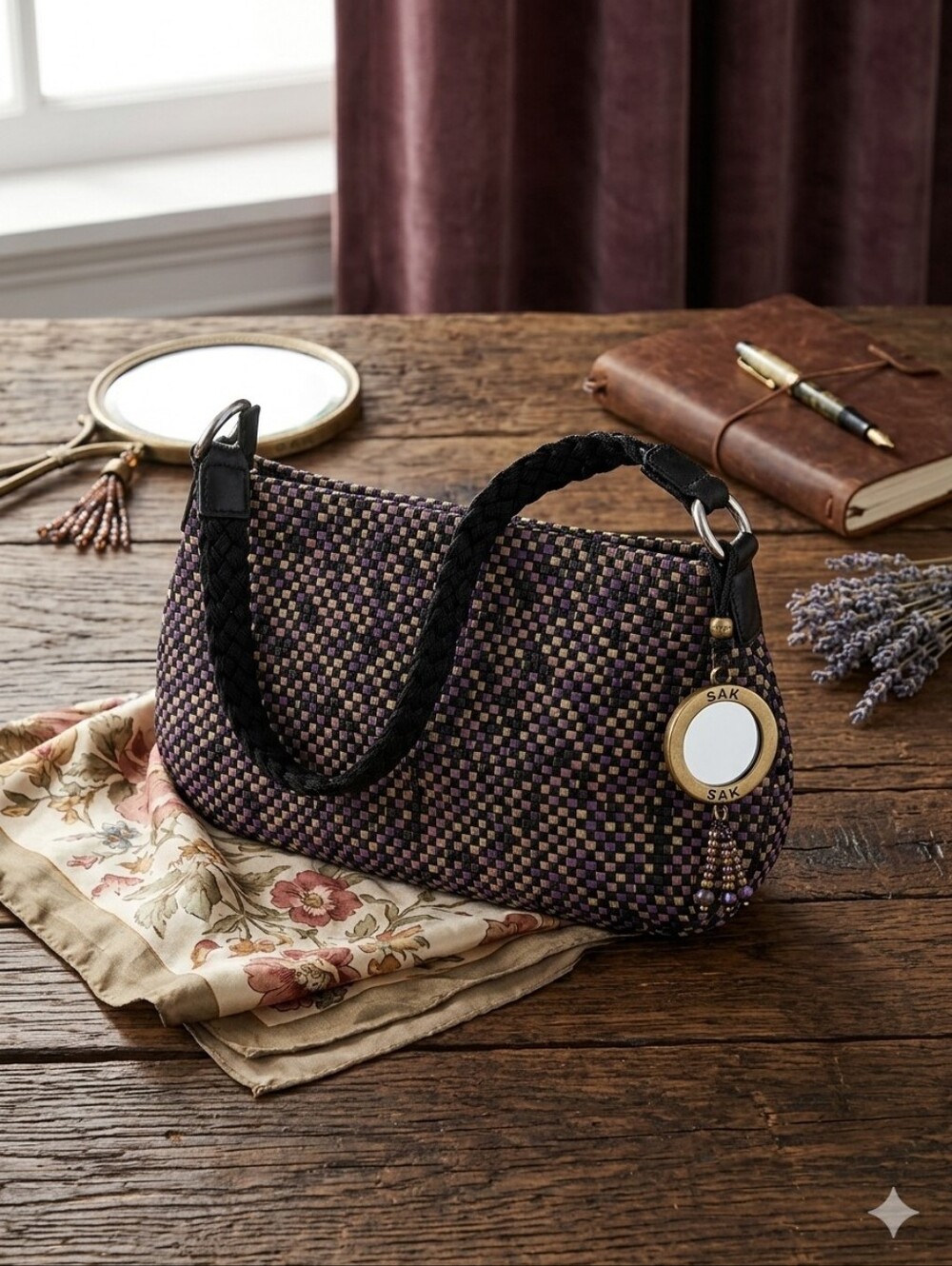 💜VINTAGE💜 THE SAK Basket Weave Handbag with Mirror purse bag